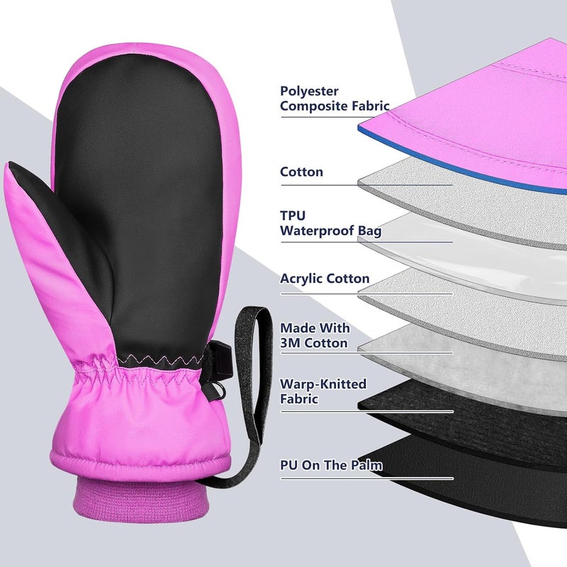 Odtmger Snow Mittens Waterproof Winter Ski Warm Cotton & Spray-Bonded Cotton Lined, Anti-Loss Rope for Parent Child - Image 3